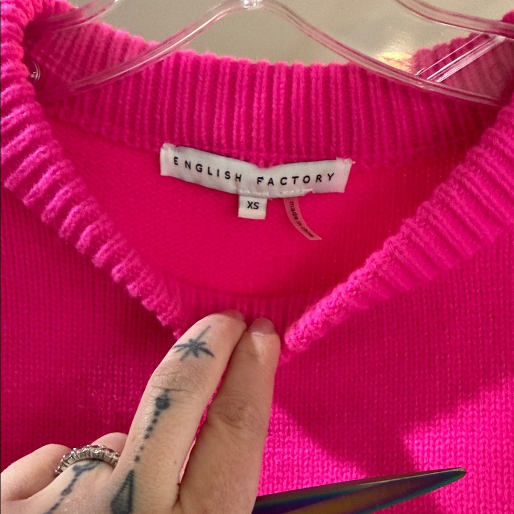 English Factory Bright Pink Sweater with Green Lettering - Picture 3 of 4